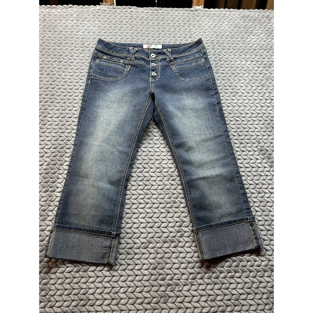 Piper & Blue Dark Wash White Stitch Denim Capri Jeans Size 13 Stretch Casual